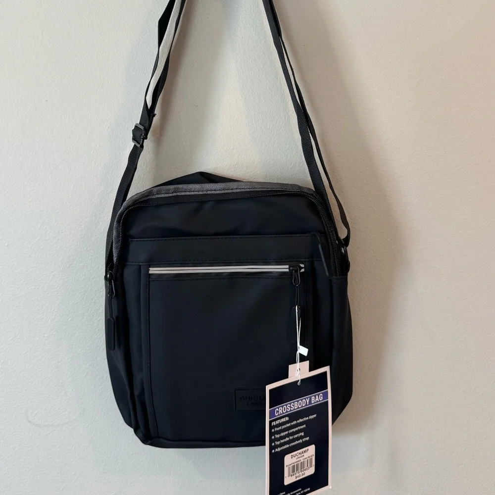 Duchamp London Messenger Cross Body Bag Black Durable Nyln Reflective Zipper NEW